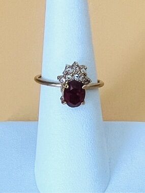 Adjustable Gold plated Ring with ruby Red Gemstone